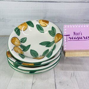 Emerald Collection Citrus Fruit Green Trim Ceramic Large Soup Cereal Bowls Set 4